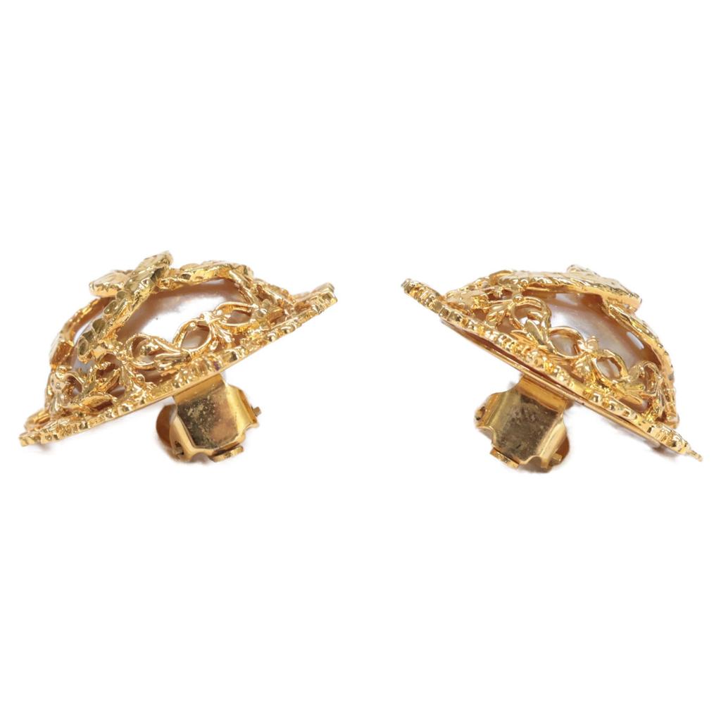 CHANEL 2 9 Vintage CC Logos Faux Baroque Pearl Lava Earring goldUsed