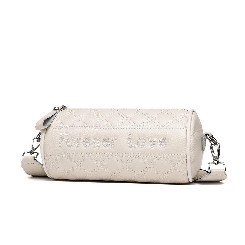 Soft Leather Women'S Bag First Layer Cowhide Cylinder Bag Trendy Fashion Wide Shoulder Strap Single Shoulder Messenger Bag