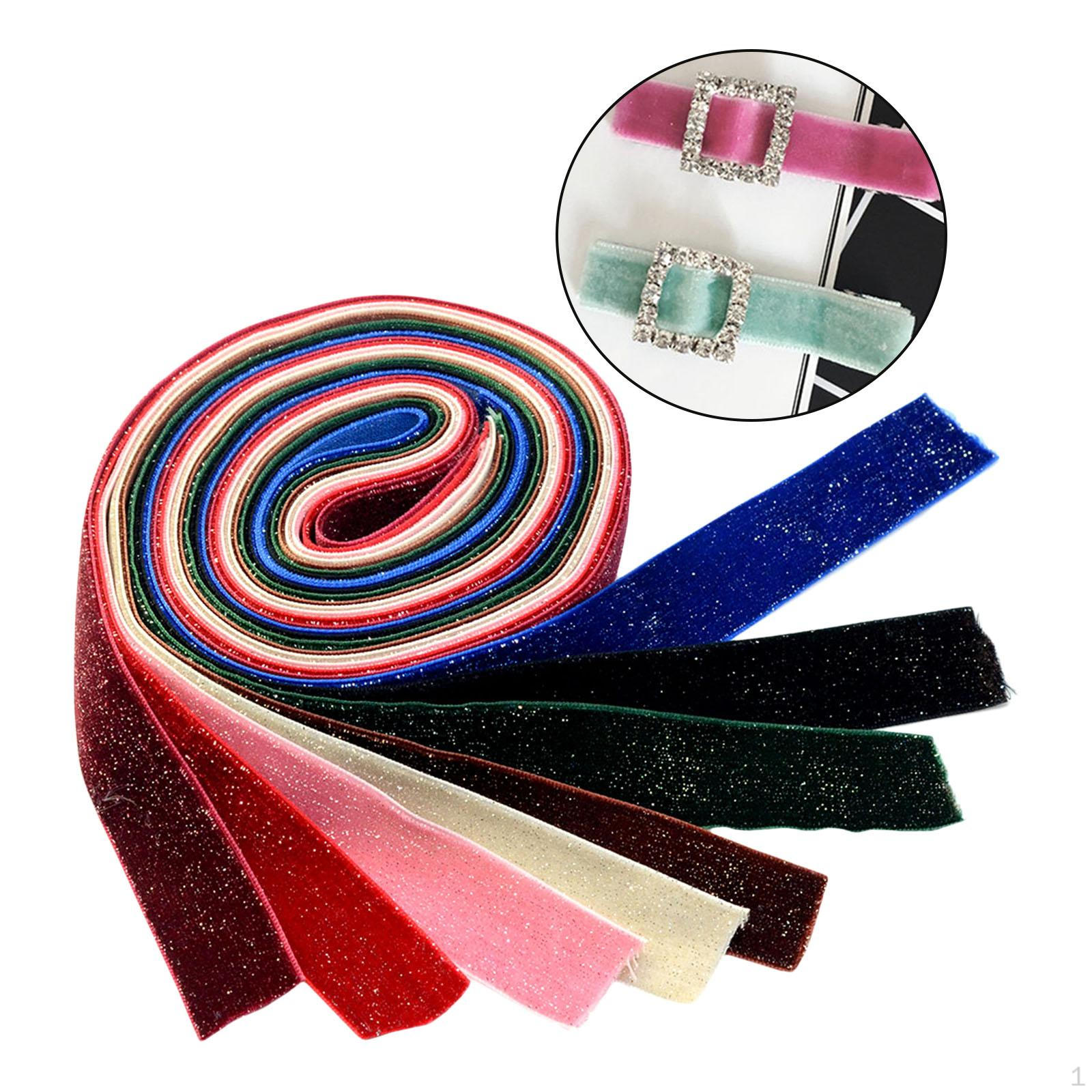 

8x Velvet Ribbon 2 Yards 1 Glitter Ribbons Crafts Christmas Gift Wrapping Card Making Wedding Decor
