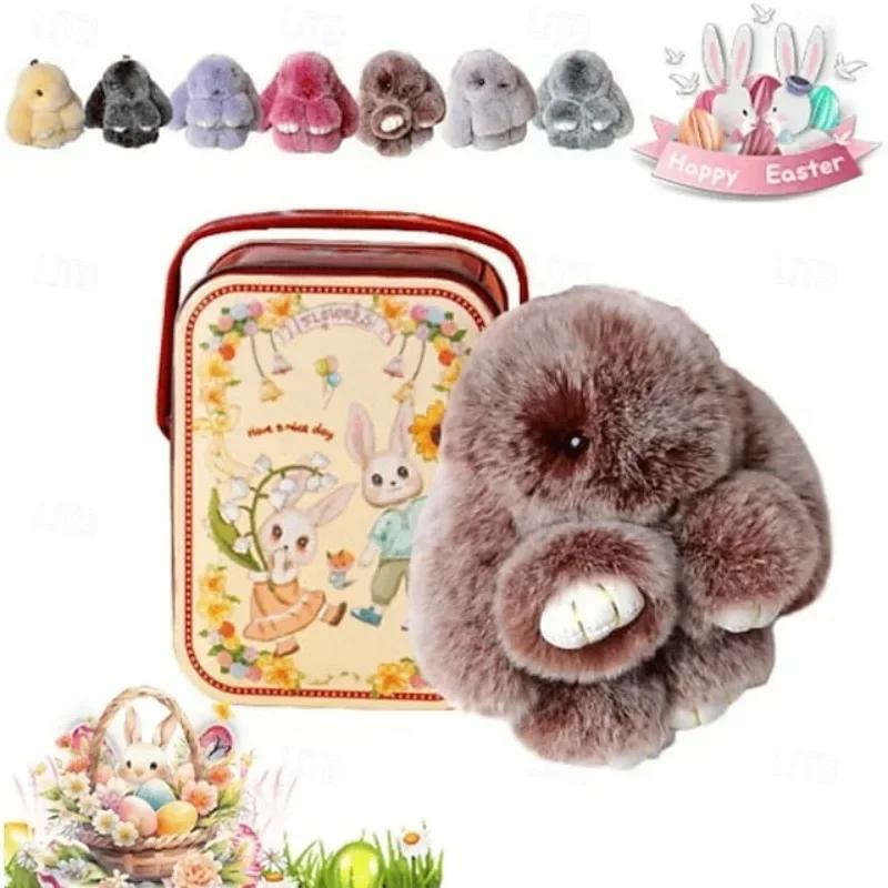 Süße Langohr-Kaninchen Schlüsselanhänger Echter Nerzfell Kaninchenpuppe Anhänger Spielzeug Schmuck Bommel Anhänger Geschenke Handtasche Plu C9M0
