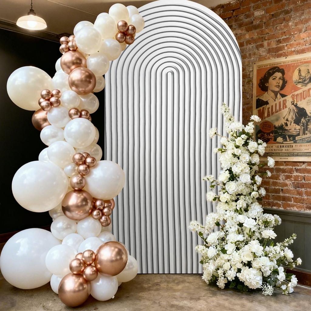 6.56FT Off-White Ripples Stripes Pattern Arch Backdrop Cover Backdrop for Birthday Party Banquet Wedding Baby Shower Decor
