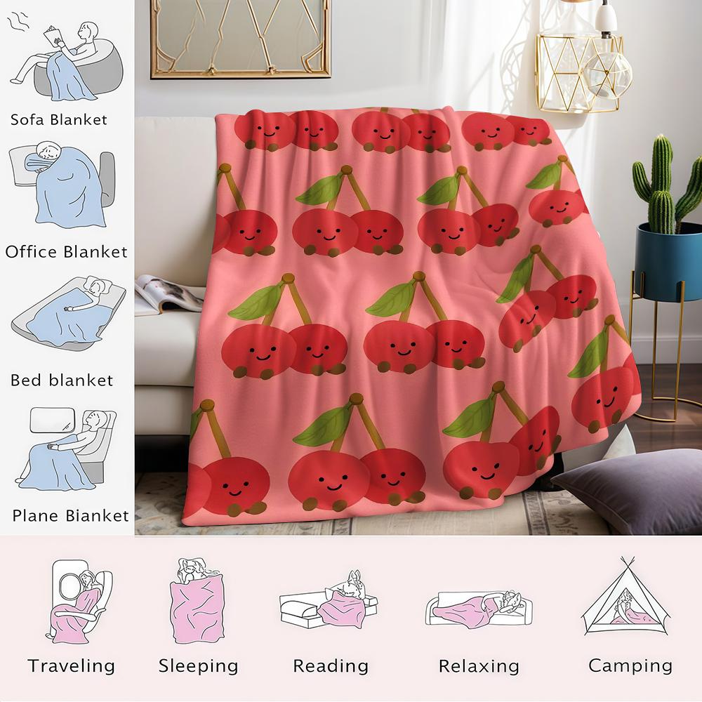 Cheery Cherry Duo Flannel Blanket Warm Soft Halloween Christmas Couch Warm Cozy Decorative Decor Gift for All Season