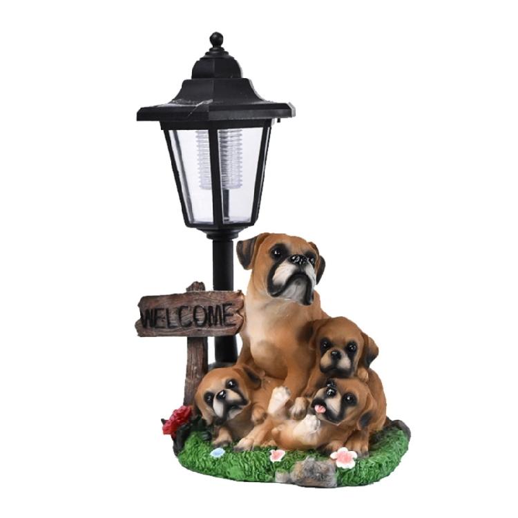 Realistic Resin Dog Garden Decoration with Solar Lighting Hand Painted Dog Figurine for Porch and Balcony Yard Ornament