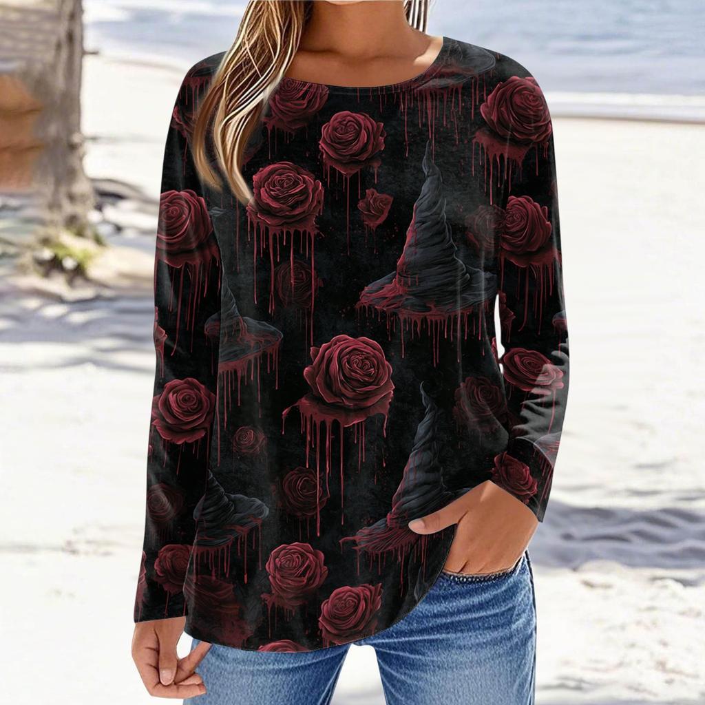 Women's Long Sleeve Casual Print T-Shirt Round Neck Tee for Daily Wear