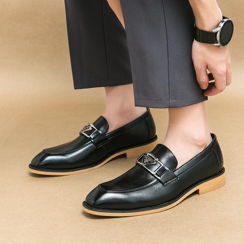 Fashion Brown Men's Formal Shoes Black Loafers Round Toe Slip-On Solid Handmade Dress Shoes for Men Size 38-44