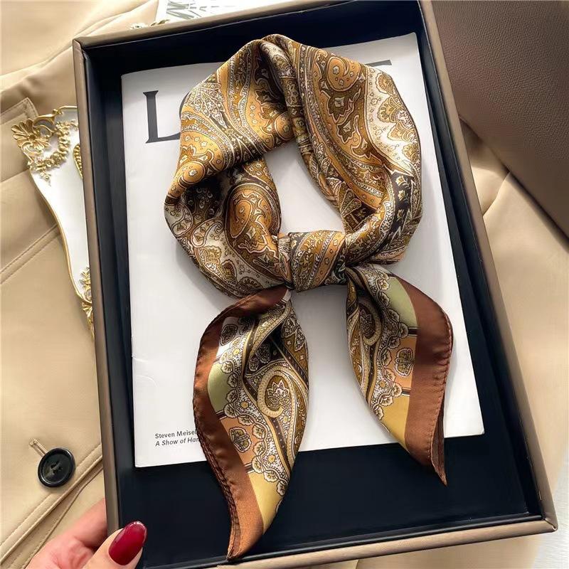 Summer 71 Small Square Scarf Thin Sunscreen Silk Scarf Women's Decorative Shirt Scarf Waist Printing Simulation Silk Scarf