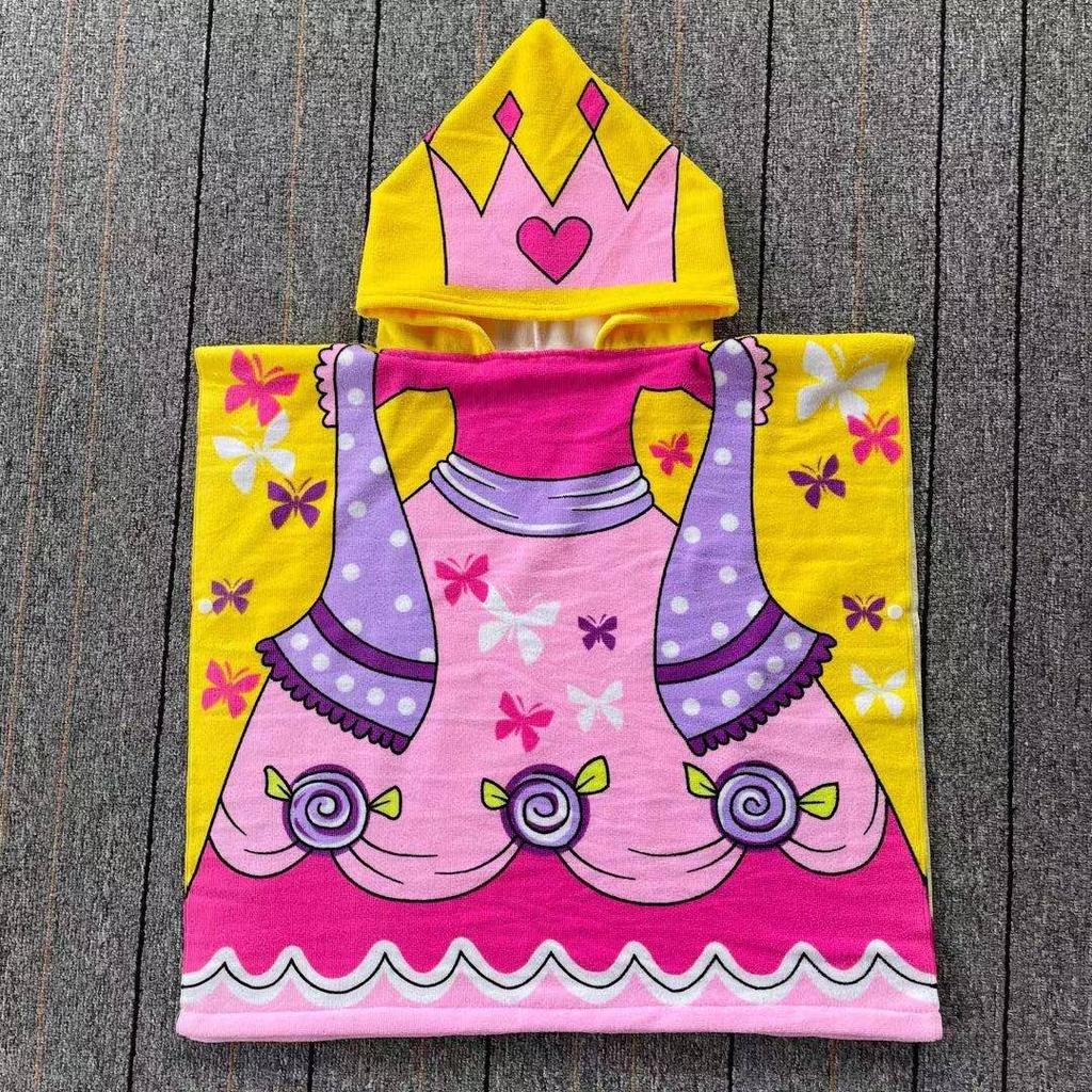 Sommer-Mikrofaser-Badeponcho mit Aufdruck für Kinder, Badetuch mit Kapuze, das nicht fusselt oder ausbleicht, Alter 2-10