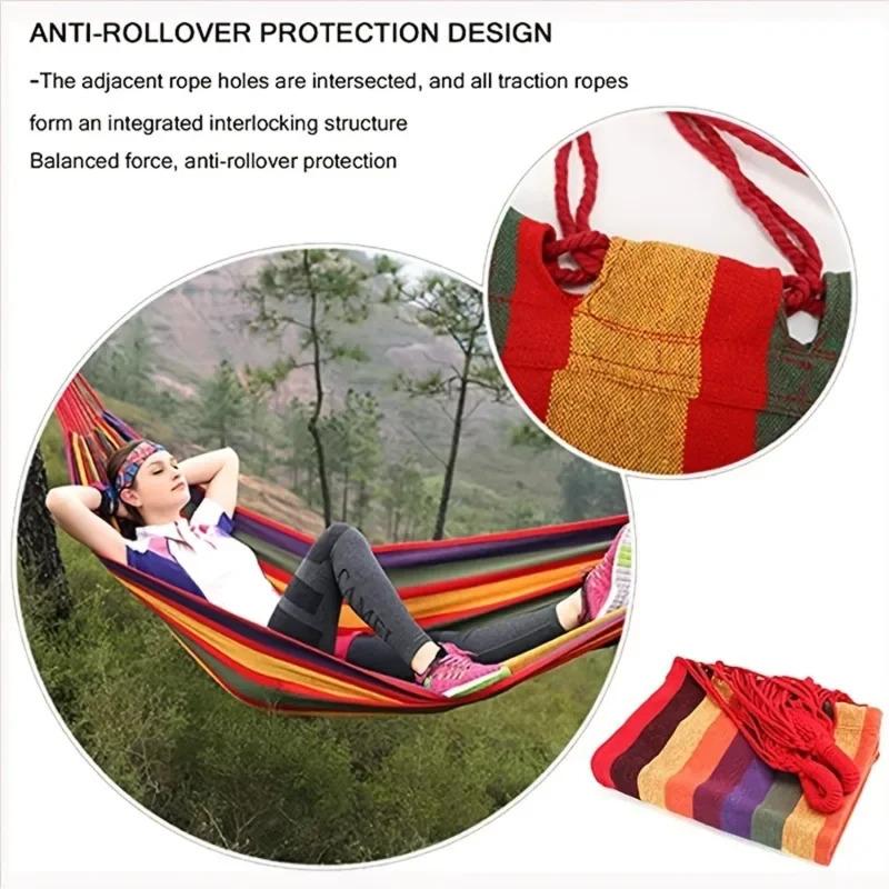 Colorful Striped Portable Camping Hammock With Storage Bag And Tree Tie Anti Tipping Design Suitable For Outdoor Camping