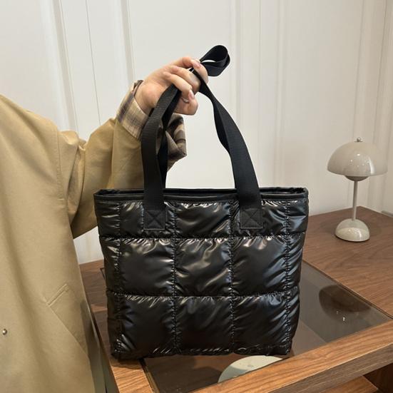 Puffer Tragetasche Damen Gesteppte Schultertasche Glänzende Puffige Handtasche Leichtgewichtige Geldbörse mit Reißverschluss für Arbeit Reisen Fitnessstudio Einkaufen