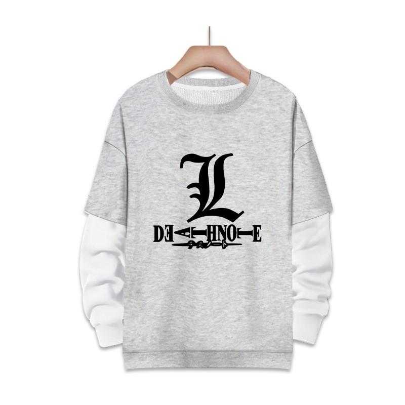 Stampa Anime Death Note Nero/Grigio S-3XL Casual Manica Lunga