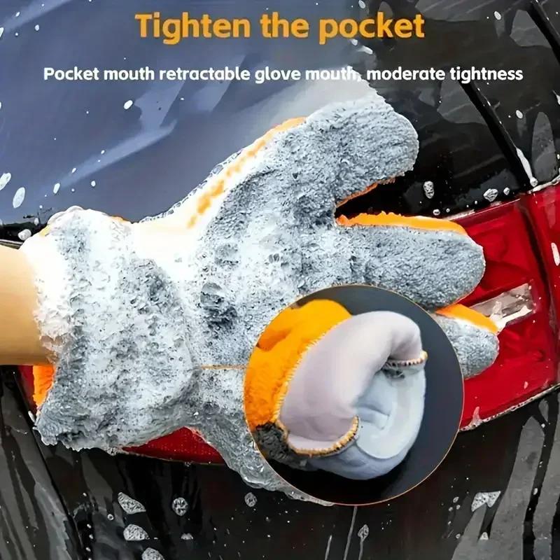 1/2PCS Coral Fleece Car Cleaning Gloves cratch-Free Wash Mitts Five-Finger Design for Car Glass Wheels Cleaning