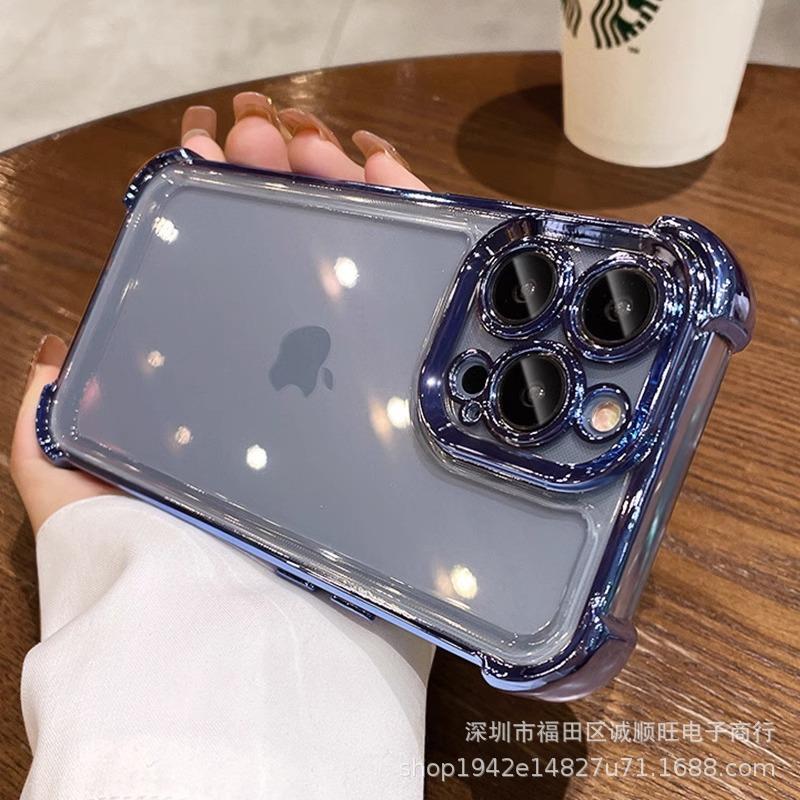 Electroplating Transparent Soft Case Is Suitable for iPhone16 Mobile Phone Case All-inclusive Lens Film Tpu Four Corners Anti-drop Apple 15Pro
