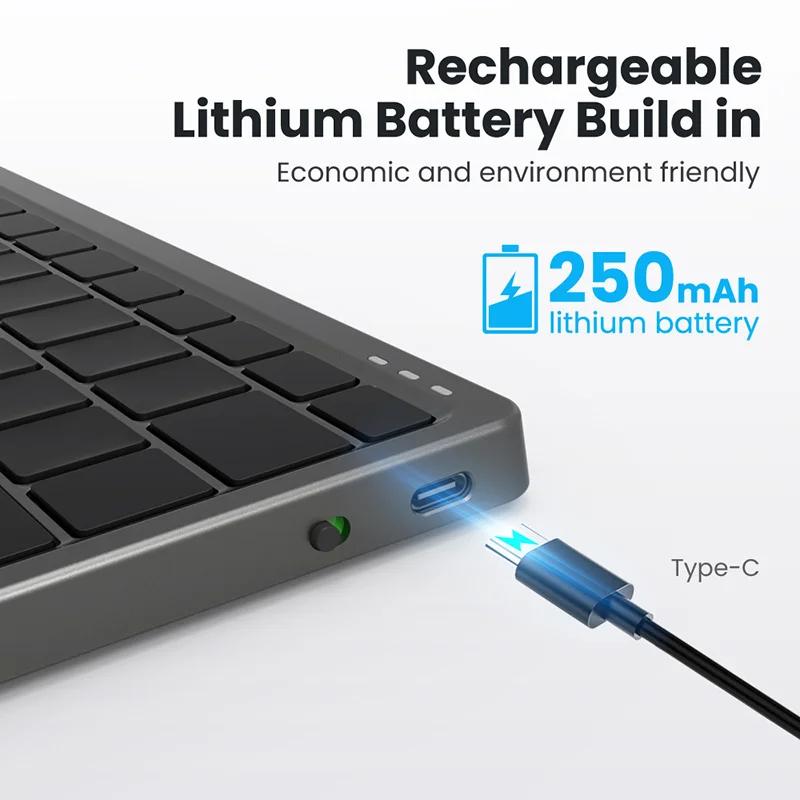 Bluetooth-tastatur for Windows Android IOS-telefon iPad Oppladbart trådløst tastatur med sammenleggbar berøringsplate