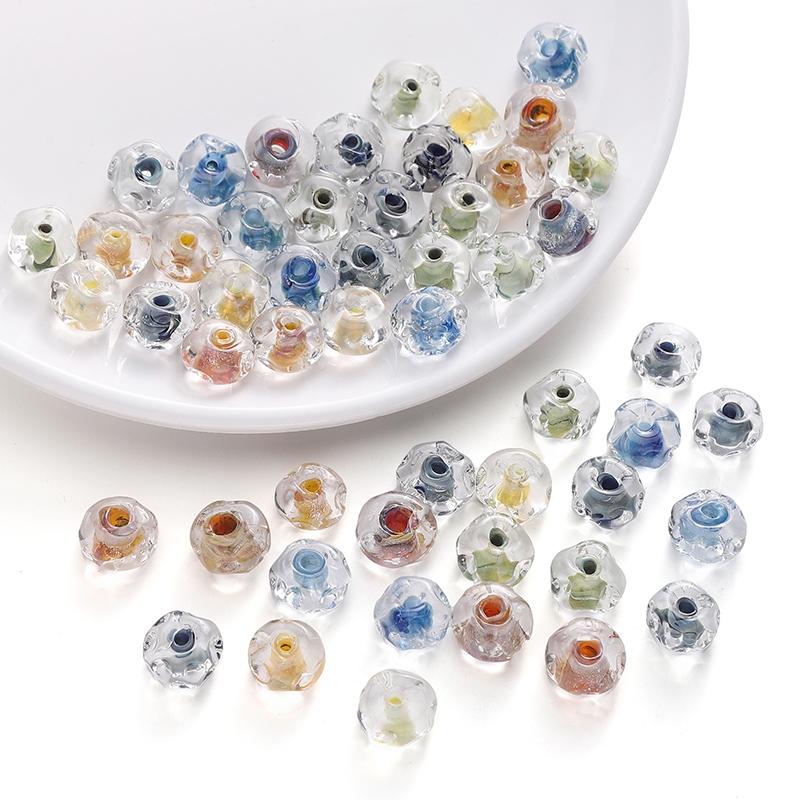 1pc [12x7mm] Water Ripple Wheel Beads Transparent Glass Wheel Beads Irregular Flat Round Beads DIY Accessories