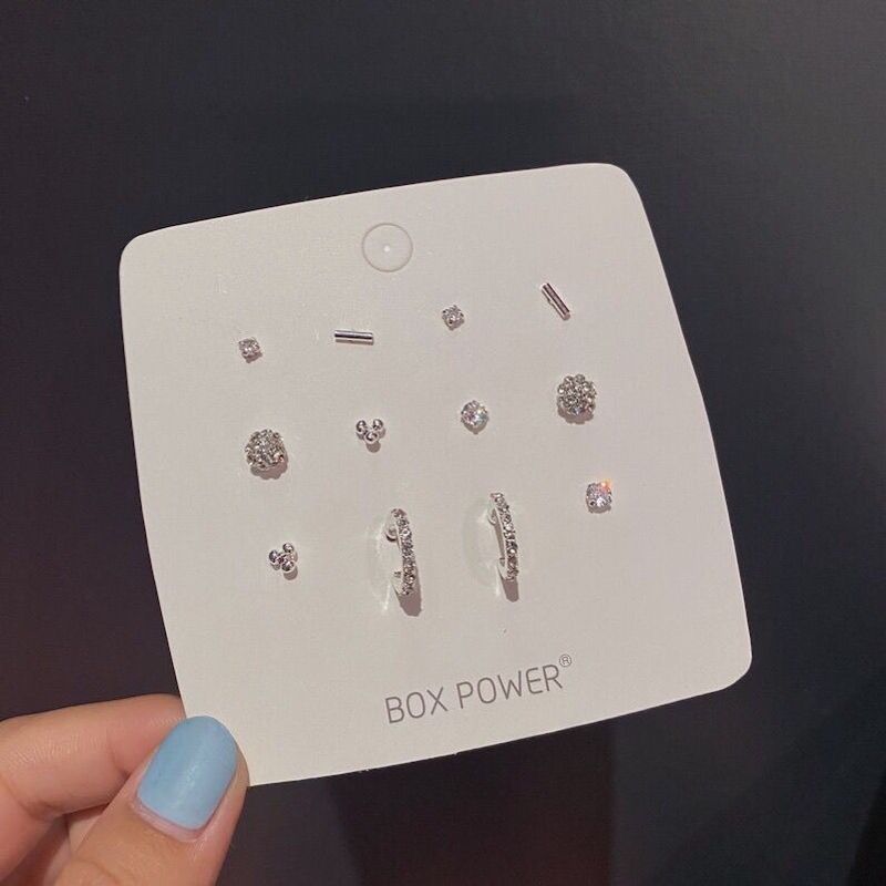 

S925 Sterling Silver Earings Set 2023 New Arrival Trendy Small Exquisite Cold Wind Fancy Elegant Mini Earrings Silver needle drill ring Suit [six pairs]]