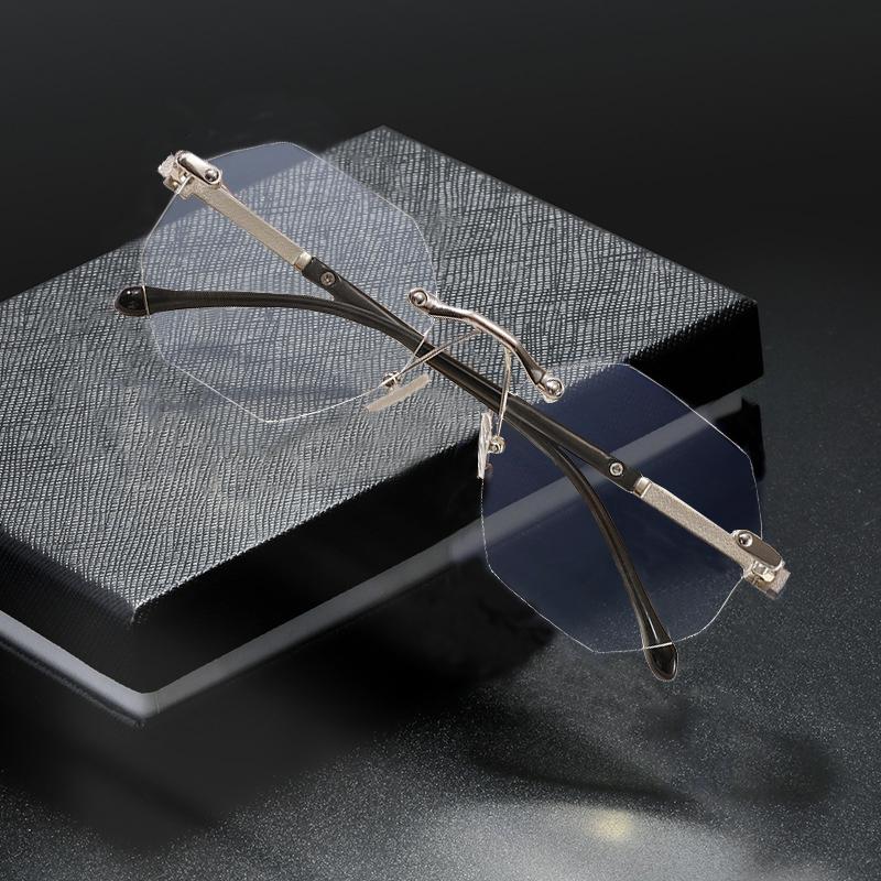 Men Rimless Reading Eyeglasses Polygon Big Spectacle Frame Frame Presbyopia Glasses With Blocking Blue Light Business +10+20+25+30 Unisex +1.0 +2.0