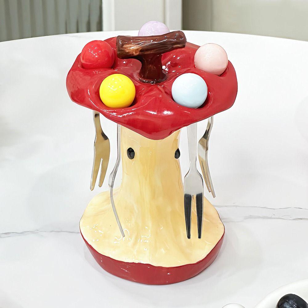Portable Dessert Fork with Holder Creative Fruit Fork with Storage Jar  Household