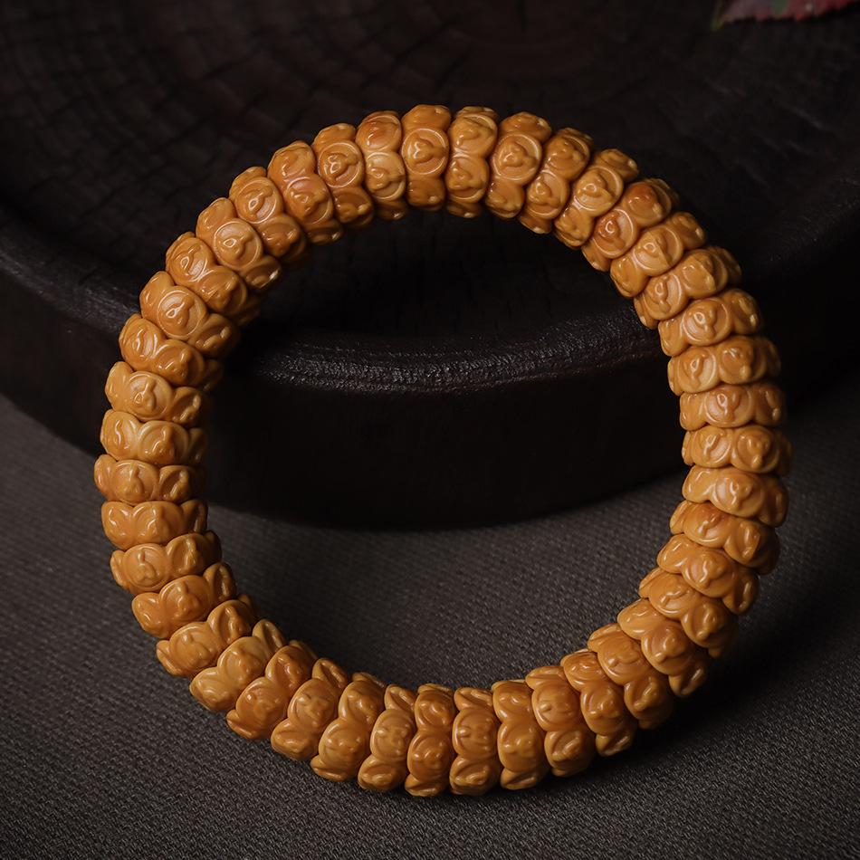 Gold Ingot Monkey Walnut Bodhi Bead Bracelet - High Polish Buddhist Gift for Men and Women