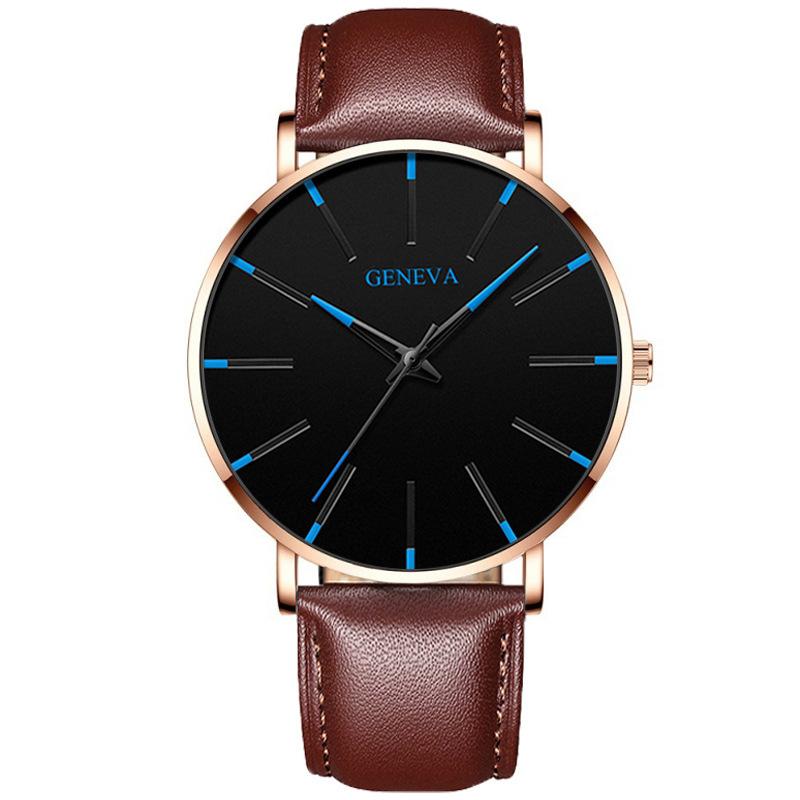 Geneva Fashion Men'S Leather Quartz Watch Casual Business Men'S Watch Slim Watch