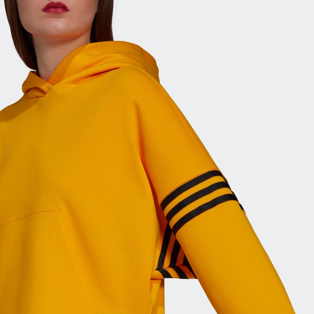 adidas Solid Color Logo Print Hoodie Long Sleeve Sweatshirt Women Tops Yellow HT8846