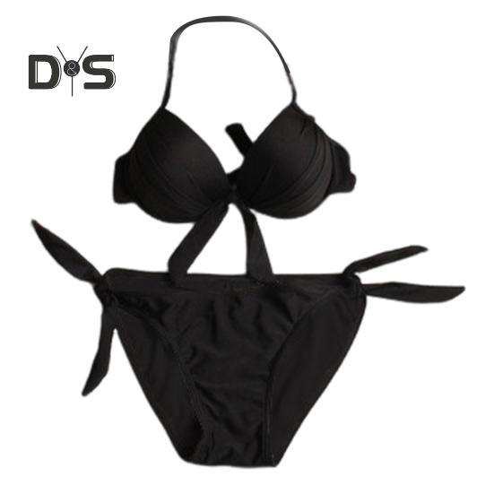 2 Teile/satz Sexy Bikini Set Neckholder Push-Up Einfarbig Bh Hohe Taille Schwimmen Slip Set Bowknot Dekoration Bademode