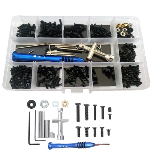 RC Screw Kit Repair Tool Box Hardware Fastener Replacement Bolt and Nut Set with Hex Wrench Swingarm Pin Screw Kit for Wltoys 1/14 Scale 144001 RC Car