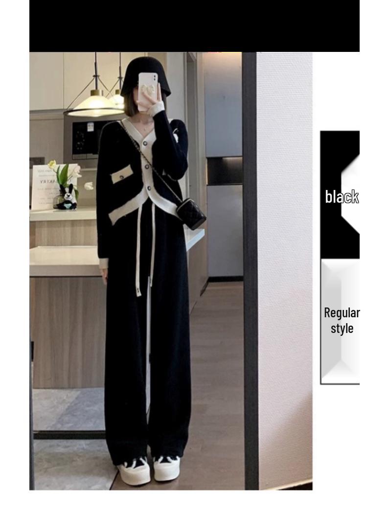 Women s Black Wide-Leg Floor-Length Pants - High-Waisted, Loose, Plus Velvet, Autumn/Winter 2025 Extra Large