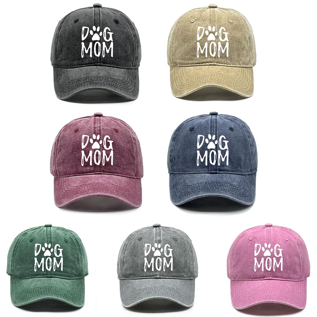 DOG MOM Print Adjustable Baseball Hat Washed Cotton Adjustable Buckle Stylish Snapback Baseball Cap Ideal Choice For Men Women