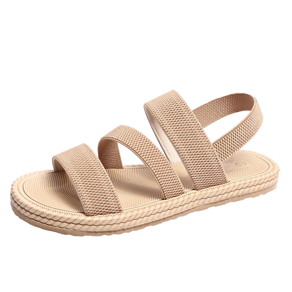 Women Sandals Summer New Fashion Trend Anti-slip Sandals Women Wear-resistant Multi-color Matching Elastic Flat Shoes for Woman