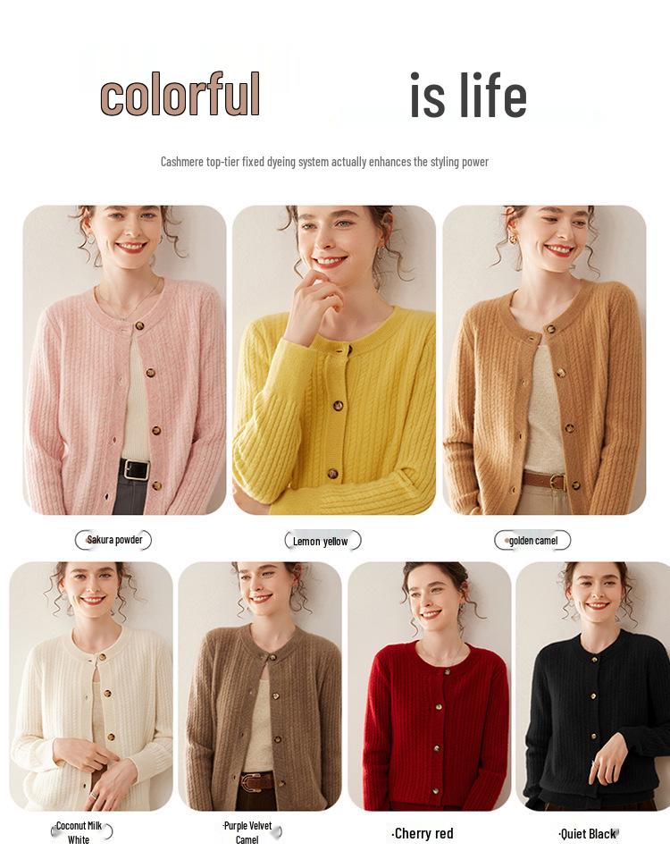 Women's Loose Fit Single-Breasted Cashmere Cardigan - Warm, Fashionable, Versatile Round Neck Knit Top