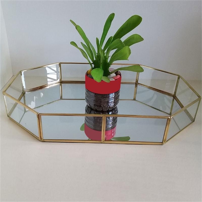 Vassoio in Vetro per Gioielli e Cosmetici Organizer Dorato per Mobiletto del Bagno Con Bordi Arrotondati Sicuri Per la Decorazione della Casa