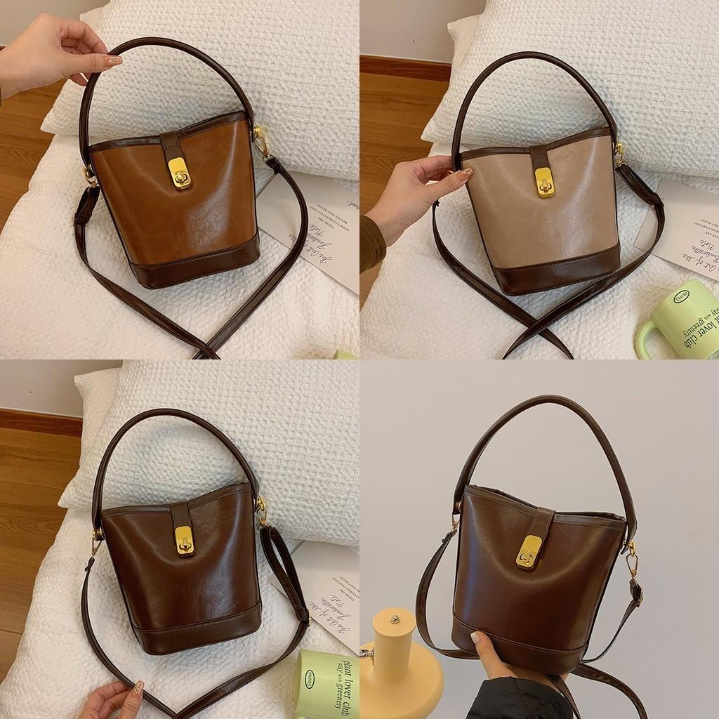 Fashionable Winter 2023 Vintage Casual Bucket Bag Soft Retro Pu Crossbody