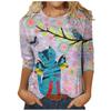 Women's  Casual Fashion Round Neck Print Long Sleeve Pullover T-shirt Tops