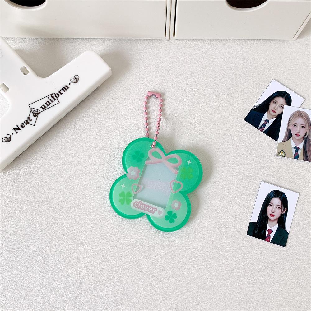 Glitter Star Card Holder with Keychain Acrylic 1-Inch Photocard Holder ID Card Case Student Kpop Idol Photo Card Bag