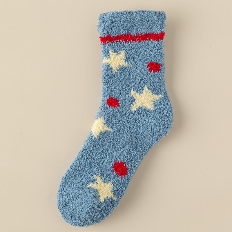 

Women s Fleece-Lined Plush Mid-Calf Socks - Warm Japanese Star Cartoon Design for Autumn & Winter One Size синий