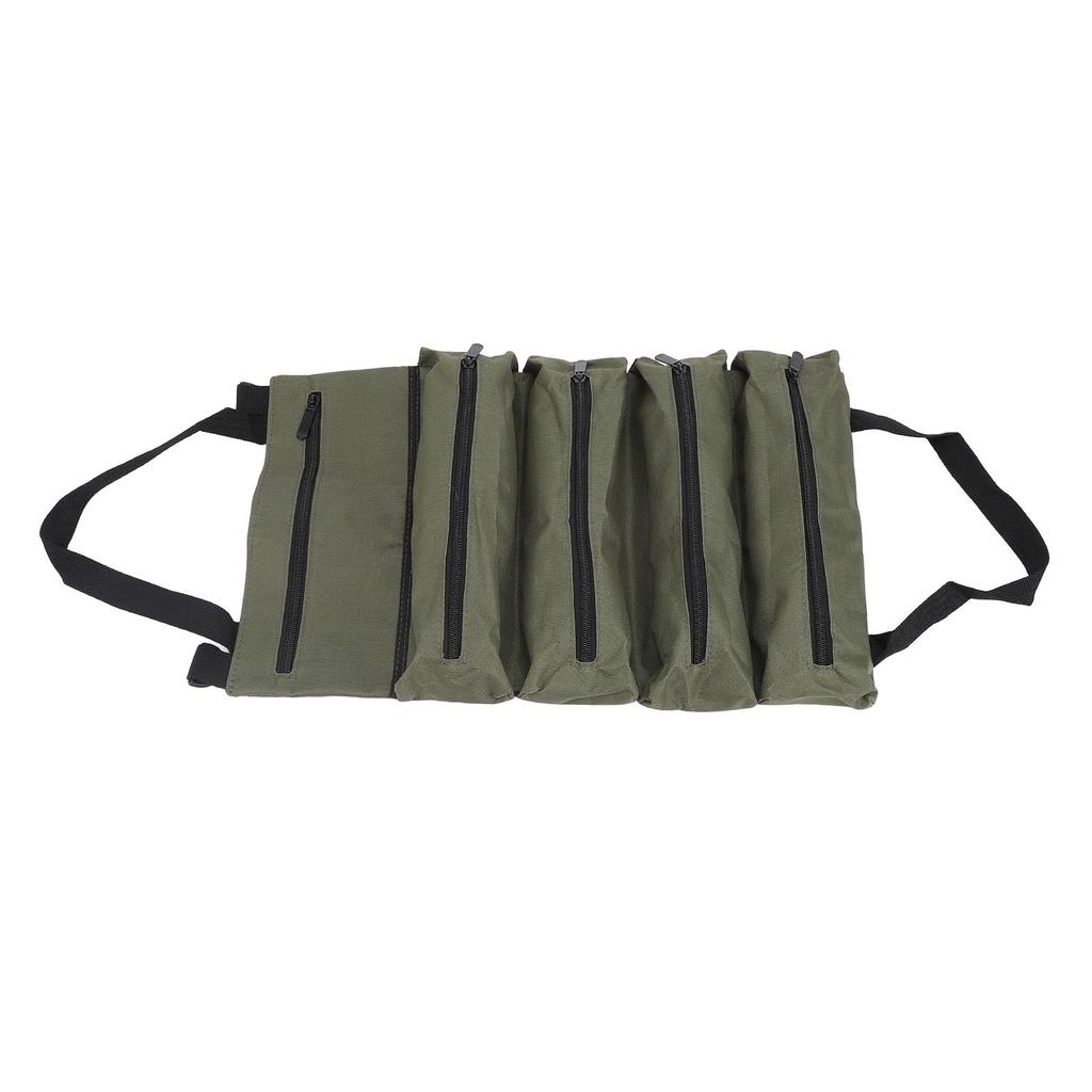 Tool Bag Roll Up Organizer Canvas Portable Hardware Storage with 5 Zip Pockets for Electrician