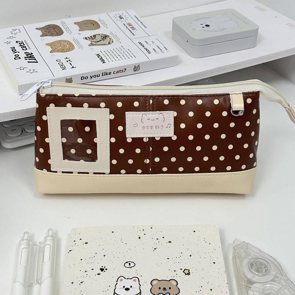 Brown Pen Bag Polka Dot Design Stationery Bag Multi-functional Pencil Case  Students Brown Polka Dot