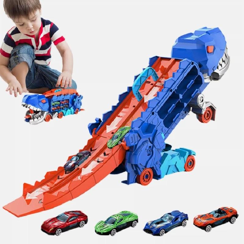 Car Truck Dinosaur Transport Carrier With12 Pull Back Dino Car Toy For Gift Kids