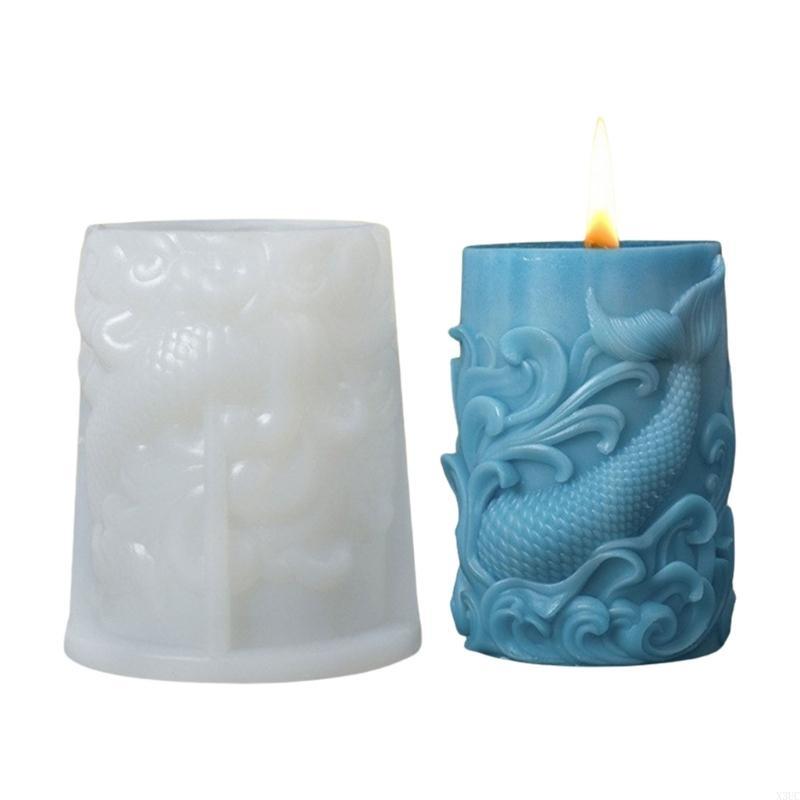 Cylinder Silicone Molds with Ocean Creature Pattern for Candle Soap Christmas Present Home Decoration X3UC