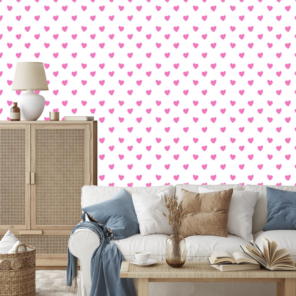 Hearts Wallpaper White and Powder Pink 50x1000