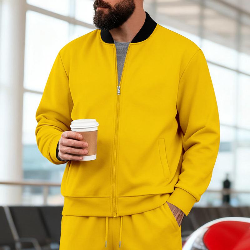 2025 Spring and Autumn Men's Stand Up Collar Jacket Solid Color Sports and Leisure Zipper Long Sleeve Top Men's Coat