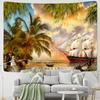Sunset Coconut Tree Sailboat Tapestry Wall Hanging Boho Aesthetic Room Art Simple Dorm Living Room Decor