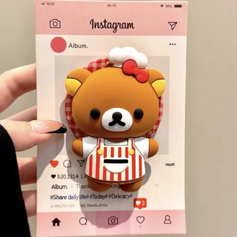 Silicone Cartoon Chef Bear Magsafe-Compatible Retractable Phone Holder with Air Cushion for Women