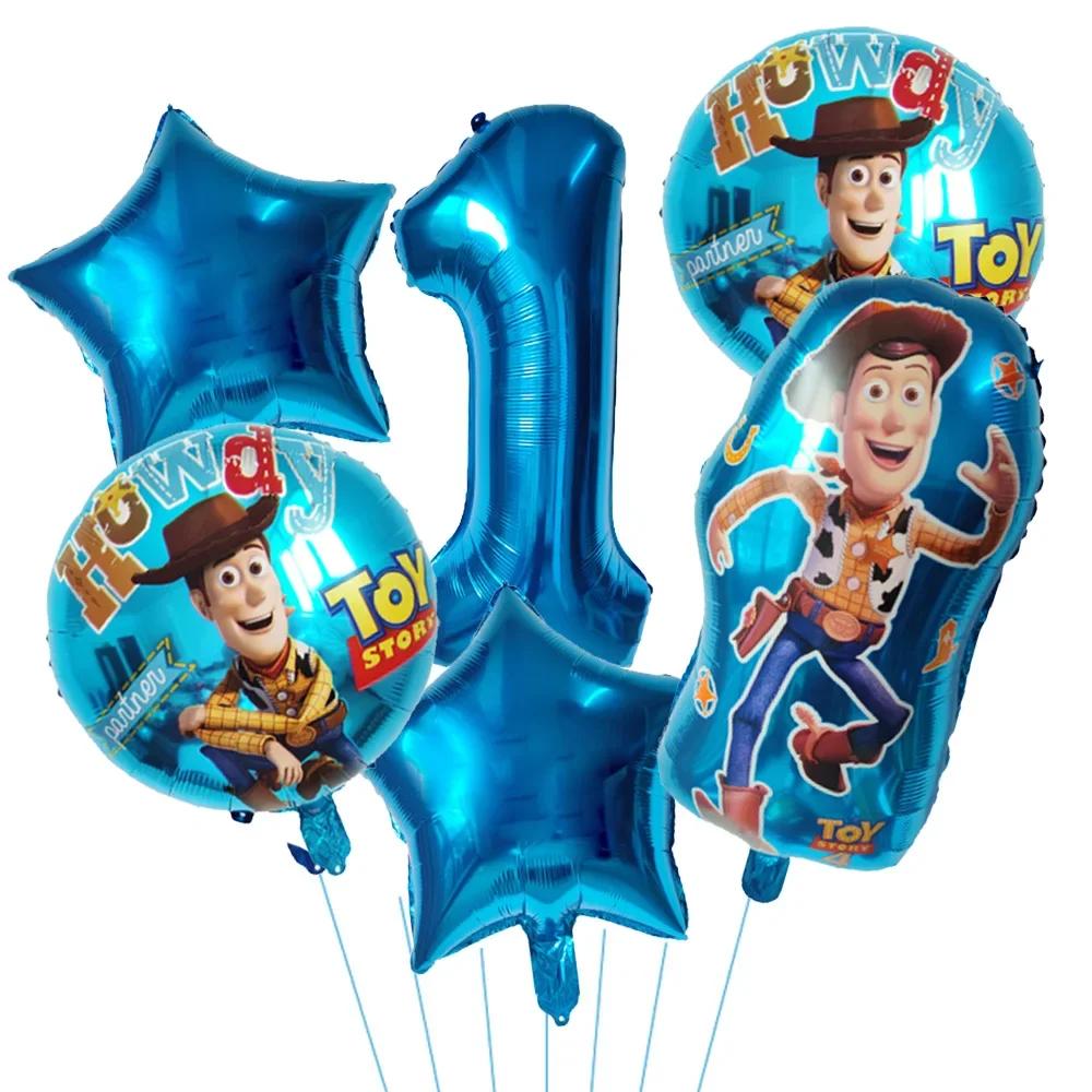 6pcs Toy Story Foil Balloons Buzz Lightyear Woody Birthday Party Decorations Kids Ballon Baby Shower Aluminum Film Balloon Round Sensory Compression