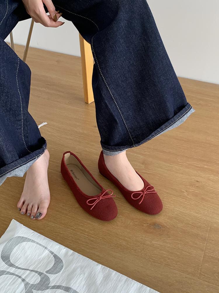 Soft-soled fairy style ballet single shoes 2025 autumn new French bow light mouth retro color matching grandma Doudou shoes