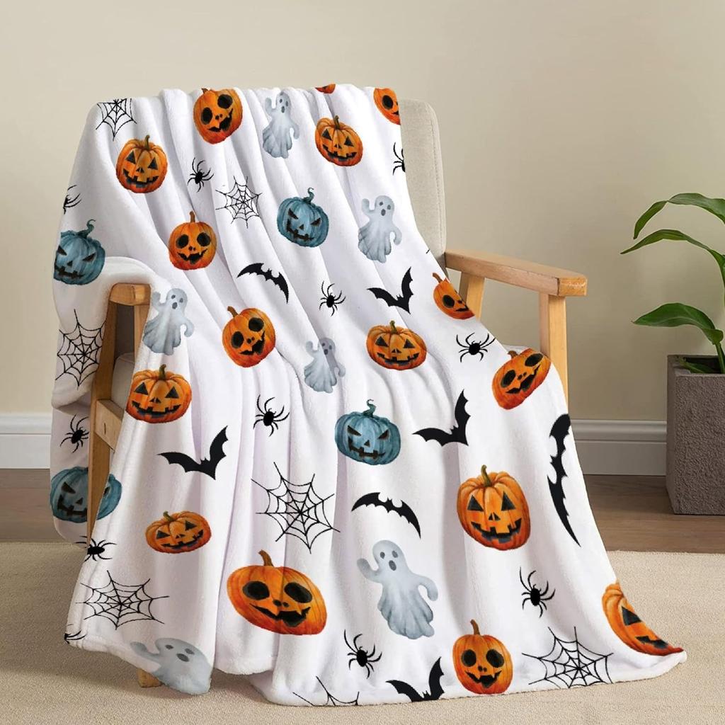1PC Halloween Throw Blanket Cute Ghost reading Pumpkin Skull Thin Blanket Gifts for Couch Bed Car Home Camping all season use