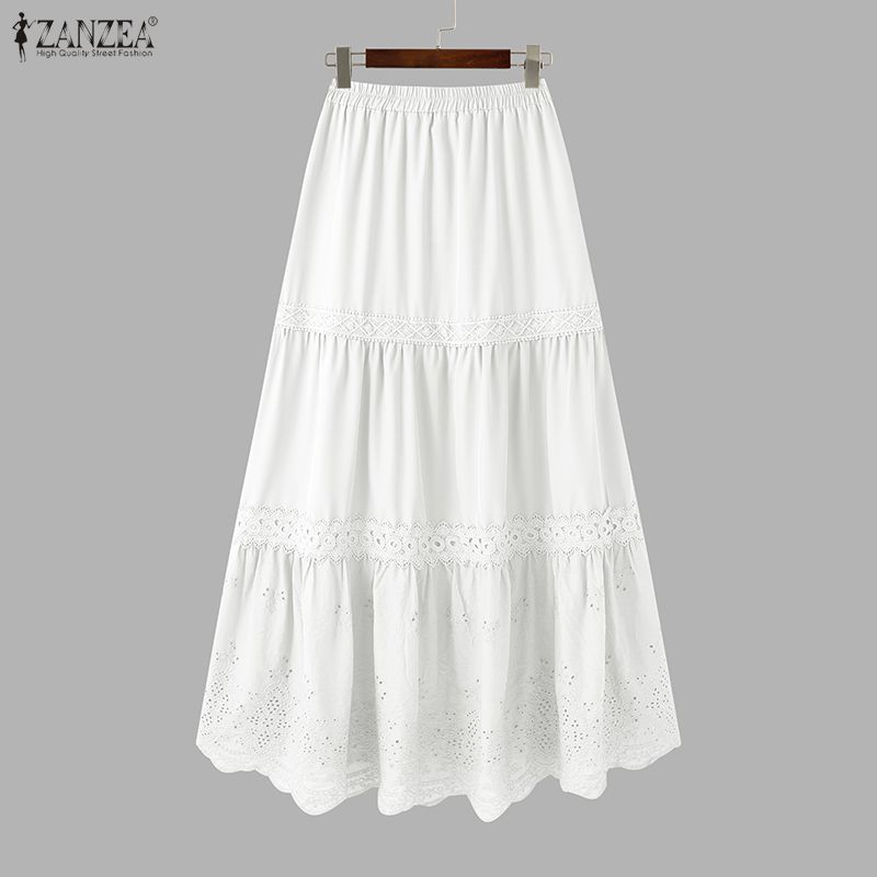 ZANZEA Women Casual Elastic Waist Loose Summer Long Skirts