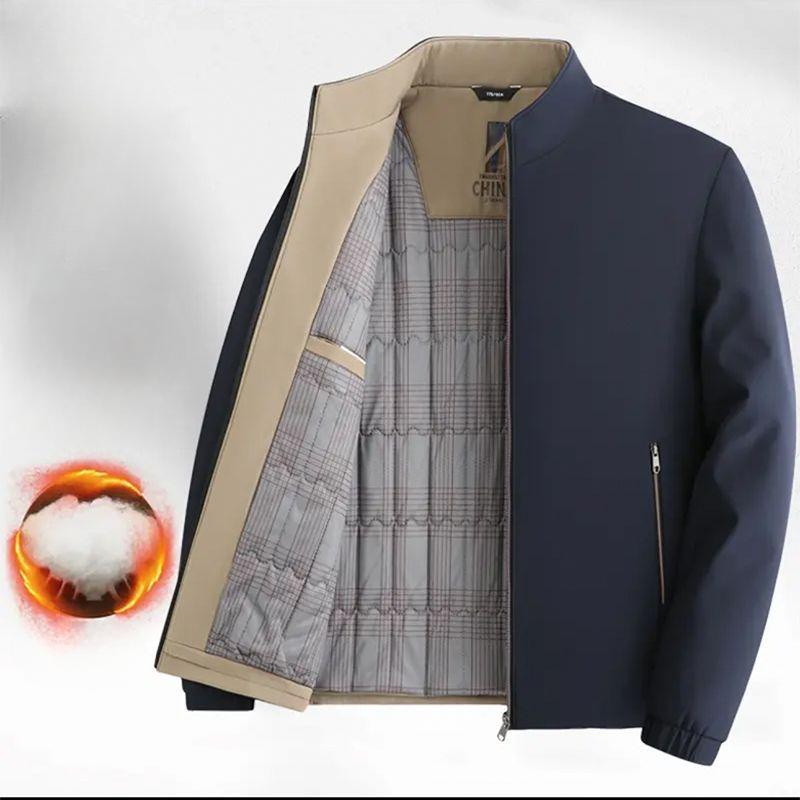 Dad's Winter Coat Black Gold Velvet Thickened Middle-aged Men's Stand-up Collar Jacket Autumn and Winter Tops
