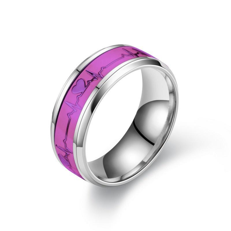 Leuchtender Herzschlagring aus Edelstahl, EKG-Titan
