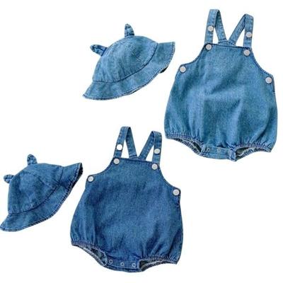 Set Denim Overalls Romper Hat Set Coveralls Boys Girls Spring Summer Autumn Winter Children Baby Clothes 60 70 80 90 Baby Infant Newborn Clothes